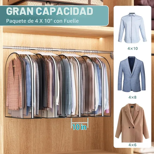 Vista 2 de Liuoud Bolsa Transparente para Colgar Ropa de 10" con Fuelle, Bolsas para Trajes de 32" para Almacenamiento de Closet Abierto, Cubierta de Ropa