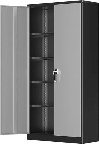 Vista 9 de Greenvelly Armario de almacenamiento de metal con cerradura, gabinete de garaje de metal de 71 pulgadas con 2 puertas y 4 estantes ajustables