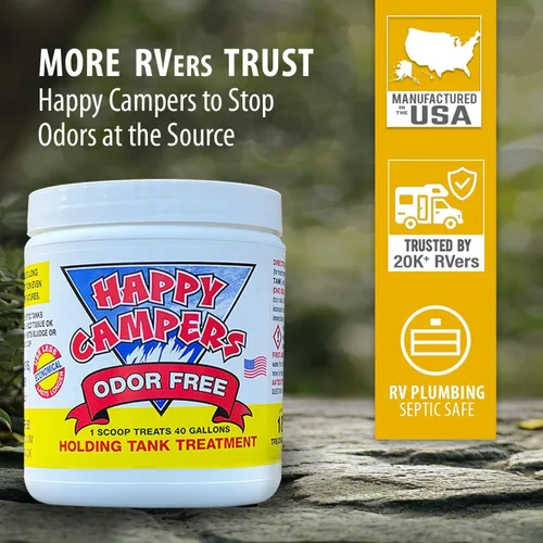 Vista 2 de Happy Campers Tratamiento orgánico Tanque contenedor RV, 18 tratamientos Controls Odors, Helps Prevent Clogs, Buildup & Sensor Issues, Black &