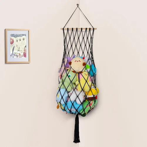 Vista 15 de Almacenamiento de Animales de Peluche de 68 Pulgadas, Hamaca Jumbo de Macramé para Animales de Peluche en Esquina, Hamaca Colgante de Pared y Techo