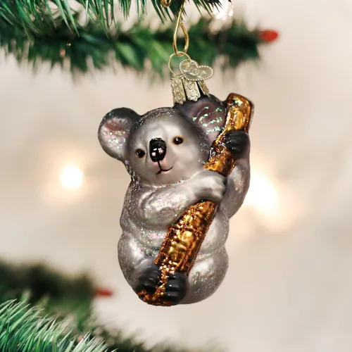 Vista 2 de Old World Christmas Koala Bear - Adorno de cristal soplado para árbol de Navidad, decoración navideña artesanal, colección de animales salvajes