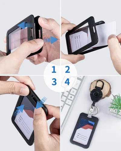 Vista 3 de Uniclife 3 portatarjetas con ventanas de doble cara funda de plástico vertical y 2 carretes retráctiles para llaveros para tarjetas de hasta 8