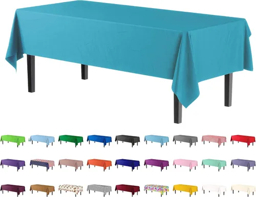 Vista 7 de Party Solids Paquete de 4 manteles de plástico color azul aguamarina, 54 x 108 pulgadas, mantel desechable para fiestas y pícnics