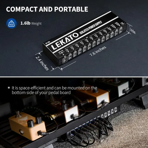 Vista 5 de LEKATO Fuente de alimentación para pedal de guitarra, fuente de alimentación aislada de 12 puertos, salida CC 9V/12V/18V, 100mA a 500mA para pedales
