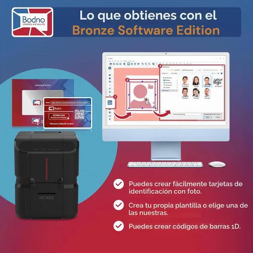 Vista 3 de Bodno Matica MC320 - Impresora de tarjetas de identificación de doble cara directa a tarjeta y paquete de suministros completos Edición Bronce