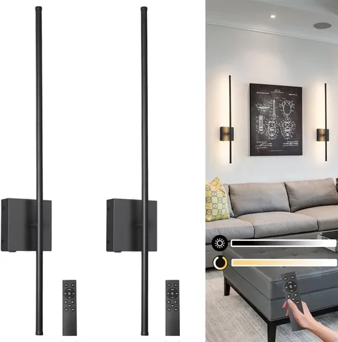 Vista 8 de Juego de 2 apliques de pared con pilas de 15000 mAh, apliques de pared recargables USB de níquel cepillo, apliques de pared inalámbricos regulables