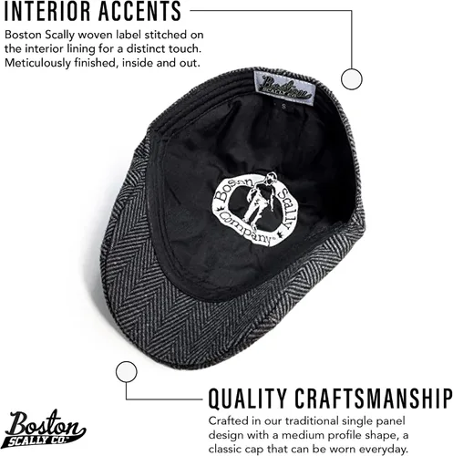 Vista 3 de La Gorra Original Boston Scally Cap - La Gorra Plana Original Newsboy - Sombrero Ajustado de Algodón de Panel Único para Hombre - Gris Herringbone