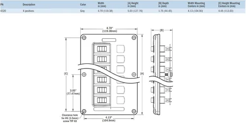 Vista 4 de Blue Sea Systems 4320 Panel de interruptores de disyuntor resistente al agua, gris, 4 posiciones