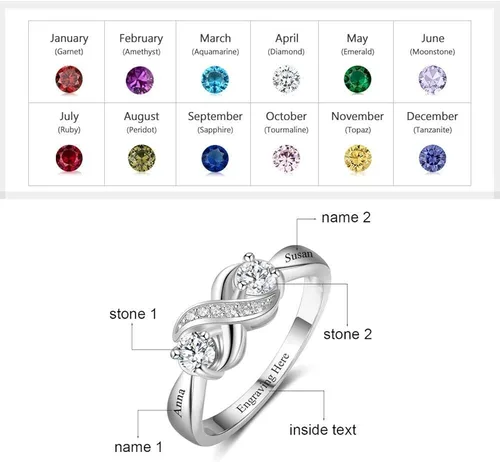Vista 2 de Tian Zhi Jiao Anillos de compromiso personalizados con infinito para su personalización, 2 anillos de imitación para madres grabados con 2 nombres