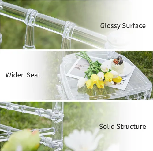 Vista 3 de KAIHAOWIN Chiavari - Silla de comedor de acrílico transparente Morden para eventos, bodas, fiestas, recepción, transparente