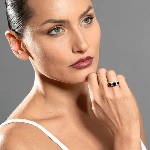 Vista 2 de Peora 925 Sterling Silver Three-Stone Past, Present and Future Anniversary Ring, Various Gemstones, Sizes 5 to 9