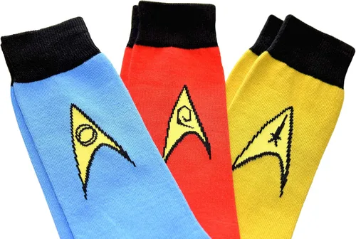 Vista 3 de Star Trek Paquete de 3 pares de calcetines uniformes con emblemas de uniforme azul, rojo y amarillo