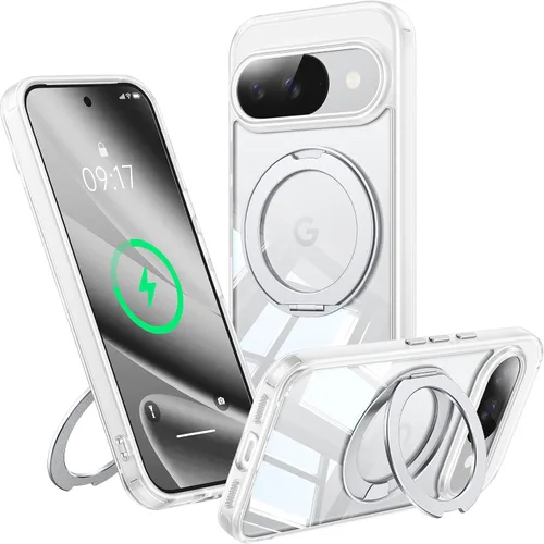 Vista 30 de 【Soporte magnético giratorio de 360°】 Funda para Google Pixel 8A 【Compatible con MagSafe y Pixelsnap】 Funda con soporte de anillo 【Transparente sin