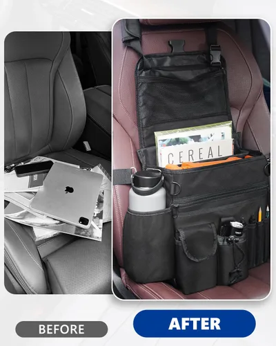 Vista 8 de FifthQuarter Organizador de coche asiento delantero: Organizadores de coche portátiles de gran capacidad y almacenamiento con almacenamiento