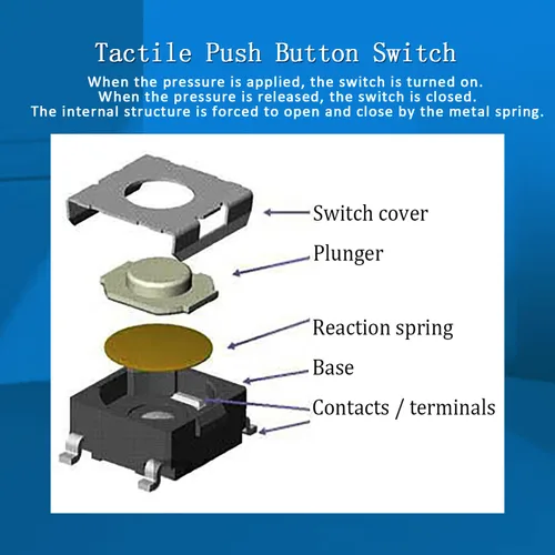 Vista 6 de 250pcs 25 valores Interruptor táctil de botón SMD Micro Momentary Tact Switch Surtido Kit