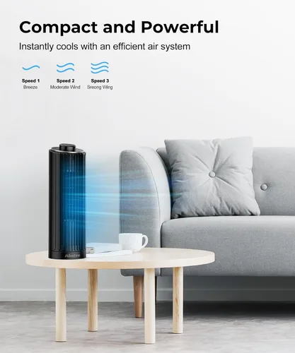 Vista 2 de Abolee Ventilador de torre, ventilador de escritorio de 23 pies/s, ventilador de mesa oscilante de 70° para dormitorio, ventilador de mesa de pie