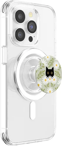 Vista 4 de PopSockets PopGrip para MagSafe con diseño floral de margarita, gato negro y verde salvia, para mujeres y niñas