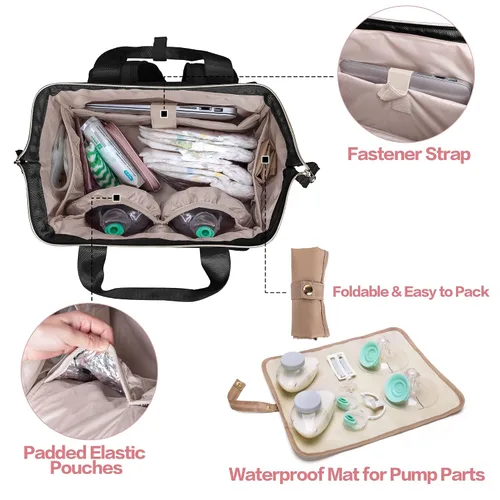 Vista 3 de Fasrom Mochila portátil para extractor de leche con enfriador y bolsa, compatible con bombas manos libres Momcozy Medela y Elvie, color negro