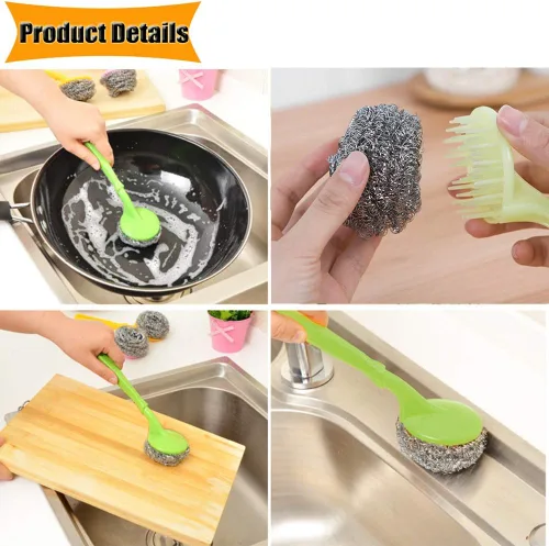 Vista 2 de 18 esponjas de acero inoxidable para limpiar utensilios de cocina con mango (paquete de 18)