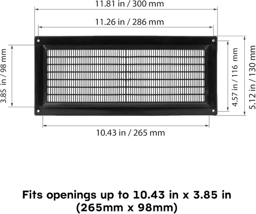 Vista 2 de Cubierta de ventilación negra de 5 x 12 pulgadas (exterior), rejilla de ventilación de plástico con malla protectora, cubierta de ventilación