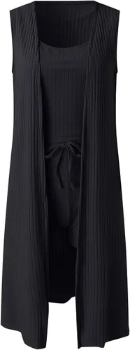 Vista 5 de JMMSlmax Conjunto de 3 piezas para mujer, conjunto de pantalones sexis para mujer, top corto de punto acanalado, cárdigan largo, kimono, salida