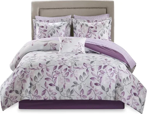 Vista 9 de Madison Park Essentials Cómodo edredón de cama en una bolsa con juego completo de sábanas de algodón - Diseño floral moderno para todas