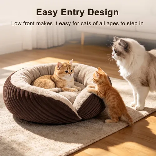 Vista 7 de Tovve Cama para gatos en interiores, sofá cama redonda lavable para gatitos Marrón