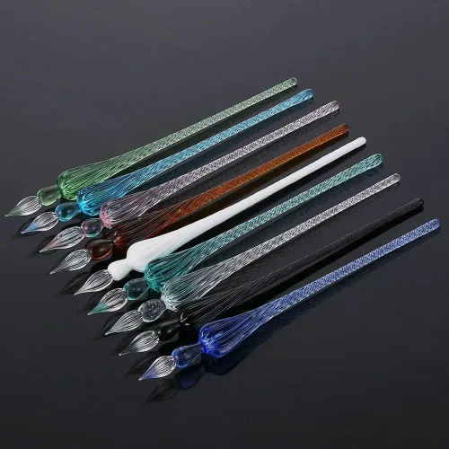 Vista 5 de Pluma estilográfica de cristal, pluma de inmersión, papelería, suministros de escritura, tinta de relleno hecha a mano, caligrafía vintage, pintura