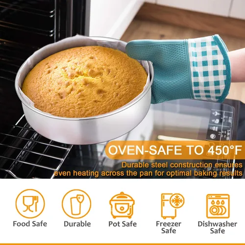 Vista 3 de E-far Juego de 9 moldes para hornear de acero inoxidable, juego de 9 piezas para panecillos de galletas, incluye bandeja redonda y cuadrada