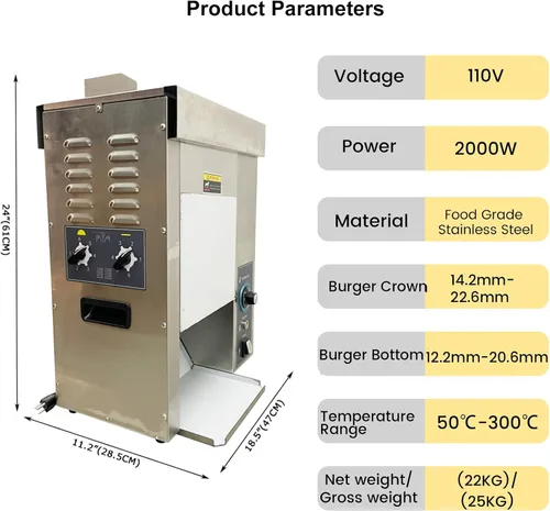 Vista 2 de Máquina de tostado de hamburguesas 122.0 °F-572.0 °F(122°F-572°F) Máquina de hamburguesa comercial eléctrica de acero inoxidable Máquina