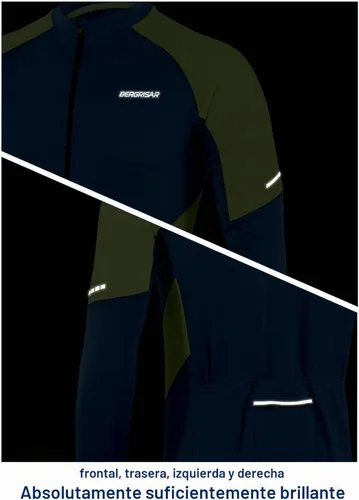 Vista 5 de BERGRISAR Hombres Básico Ciclismo Jerseys Manga Larga Bicicleta Bicicleta Camisa Cremallera Bolsillos BG012 Azul oscuro
