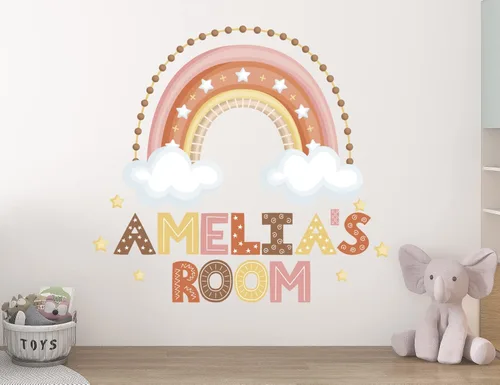 Vista 2 de Calcomanías de pared de arco iris, decoración pastel para habitación de niñas, calcomanías para decoración de dormitorio, calcomanías de arco