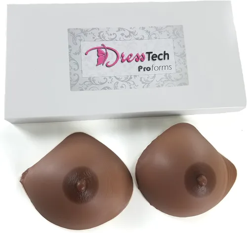 Vista 2 de DressTech Proform Crossdresser Gel Filled Silicone Breast Forms, Natural Shape, Dark - Adhesive Tapes Included