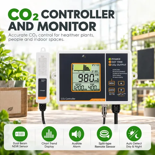 Vista 2 de Controlador de CO2 con sensor de CO2 NDIR con cable, controlador de dióxido de carbono enchufable, el monitor de CO2 puede adaptarse con regulador