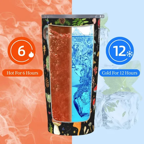 Vista 8 de Taza de hongos, taza de hongos, regalos de hongos, taza de café de 20 onzas, taza de viaje aislada con tapa a prueba de fugas, vaso reutilizable