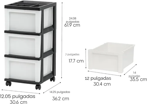 Vista 2 de IRIS USA Organizador de almacenamiento de plástico, movible con ruedas y 3 cajones, para el aula, artículos de manualidades, tocador, armario, baño