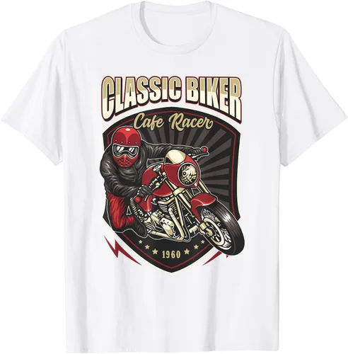 Vista 63 de Camiseta de motocicleta clásica Biker Cafe Racer para hombre, Negro, S