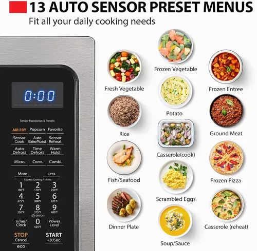 Vista 4 de Toshiba Horno de microondas freidora de aire combo 4 en 1 para encimera, sensor inteligente, convección, función silenciosa, memoria de posición