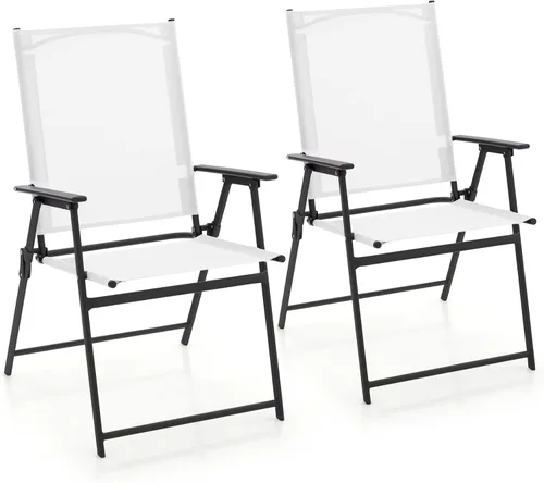 Vista 8 de Giantex Juego de 2 sillas plegables para patio, sillas de césped al aire libre con marco de metal a prueba de óxido, sillas de comedor portátiles