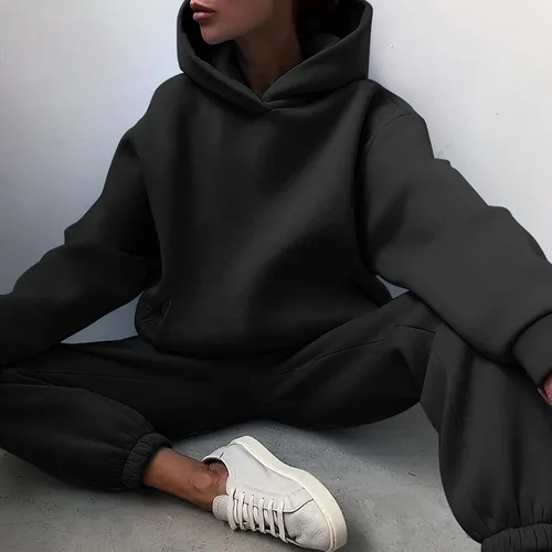 Vista 3 de Conjunto deportivo de 2 piezas para mujer, sudadera de manga larga, sudadera con capucha y pantalones largos