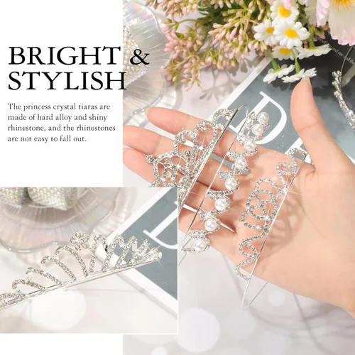 Vista 7 de 32 piezas de tiara de cristal para niñas, tiara de diamantes de imitación, diadema de princesa de cristal, corona de corazón plateado, diadema