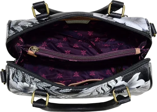 Vista 3 de Anuschka Bolso clásico con cremallera de cuero pintado a mano para mujer, Leopardo de Cleopatra, Classic