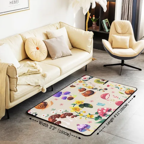 Vista 3 de jejeloiu Cute Mushroom Decor Rugs for Living Room Bedroom for Kids Boys Girls Area Rug 3x5 Botanical Plants Decorative Carpet Cartoon Mushrooms