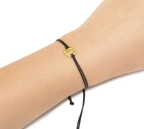 Vista 2 de Juego de 2 pulseras doradas de doble círculo de la amistad con hilo negro y tarjeta de mensaje, regalo de joyería perfecto para amigos y familiares