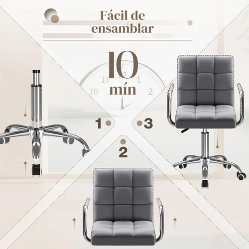Vista 6 de Furmax silla de oficina con respaldo medio de piel sintética, silla ejecutiva moderna, ajustable, silla de escritorio para el hogar, silla de Gris