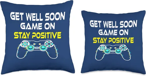 Vista 3 de DesignsByKelley Best Wishes Fast Recovery Gifts Get Well Soon Game On Boys Teens Stay Positive Gifts - Almohada de 16 x 16 pulgadas, multicolor