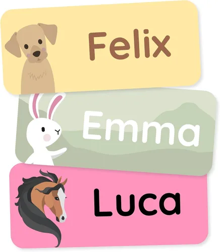 Vista 12 de Etiquetas de nombre personalizadas para niños (60) – Adhesivos personalizados impermeables y duraderos para ropa, guardería, oficina y suministros