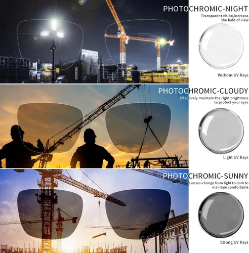 Vista 6 de Vidrio de seguridad de transición con ANSI Z87+ImpactApproved Wraparound&Anti Bluelight UV400