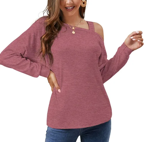 Vista 3 de JINKESI Blusa casual de manga larga para mujer, con hombros descubiertos
