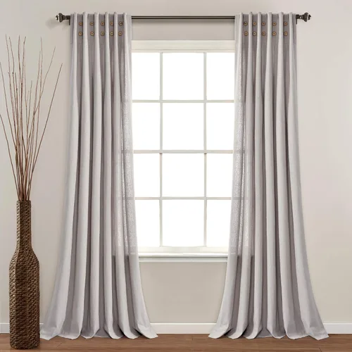 Vista 10 de Lush Decor Panel de cortina plisada con botones de lino para ventana, individual de 40 pulgadas de ancho x 84 pulgadas de largo, lino oscuro